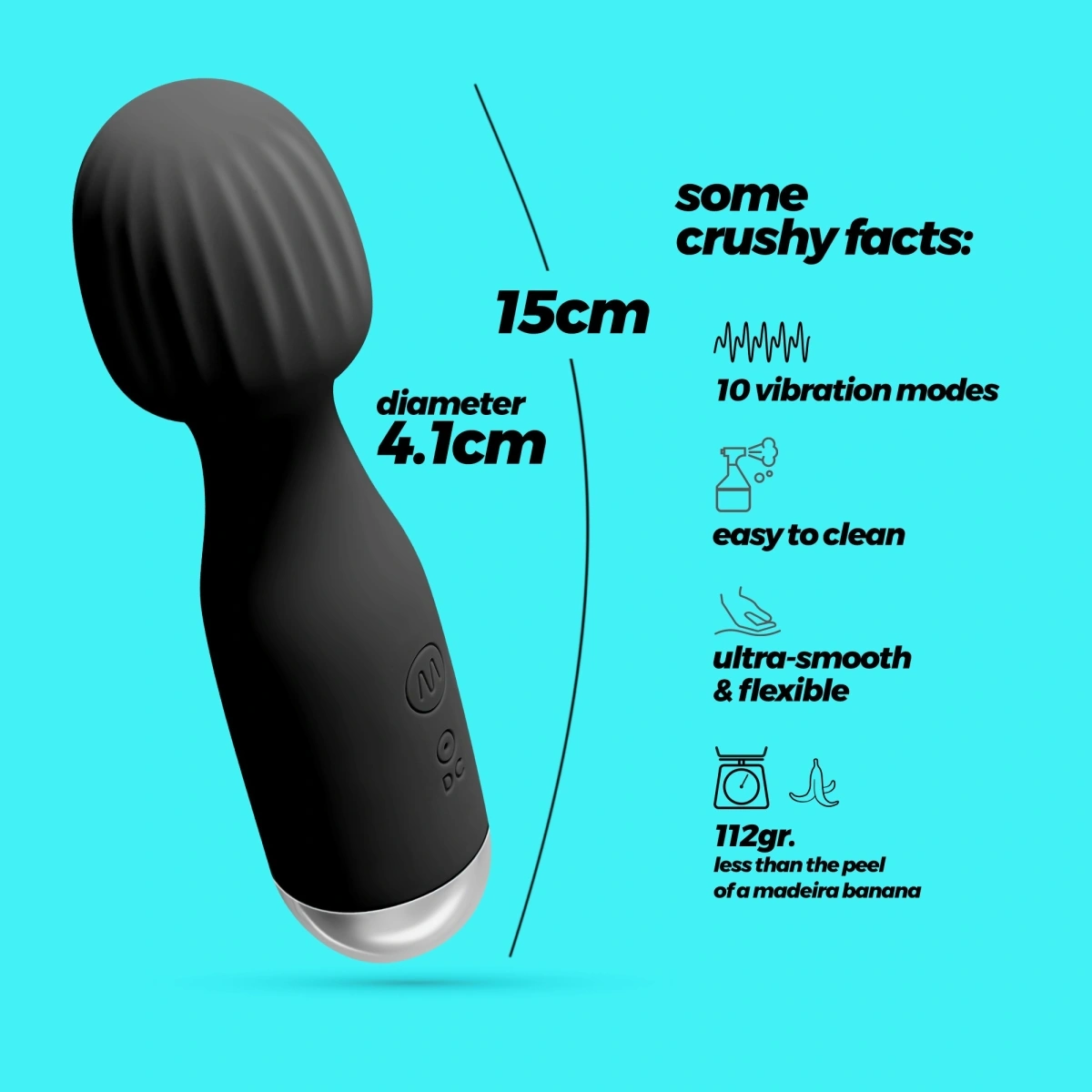 Vibrator Crushious Wanderlust Mini Wand, 10 Moduri Vibratii, Silicon, USB, Negru, 15 cm, #5, Erotic24.ro