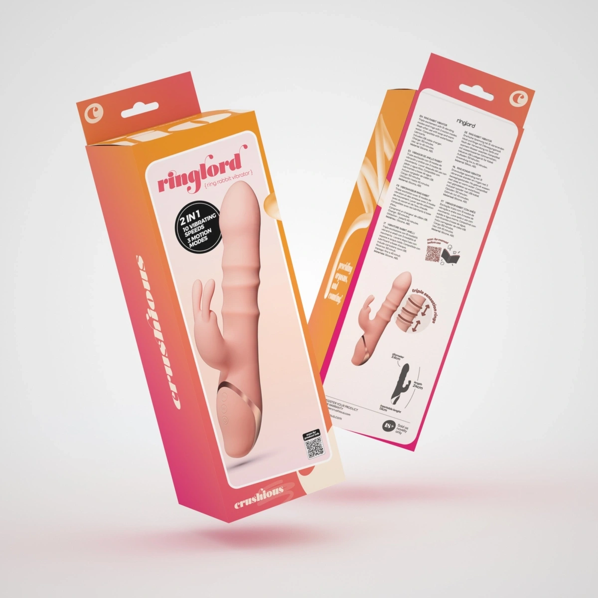 Vibrator Rabbit Crushious Ringlord, 10 Moduri Vibratii, 3 Miscari ale Inelelor Stimulatoare, Silicon, USB, Roz, 24 cm, #8, Erotic24.ro