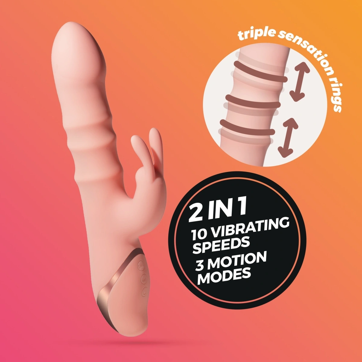 Vibrator Rabbit Crushious Ringlord, 10 Moduri Vibratii, 3 Miscari ale Inelelor Stimulatoare, Silicon, USB, Roz, 24 cm, #7, Erotic24.ro