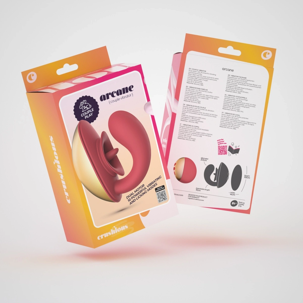 Stimulator Crushious Arcane, 10 Moduri Vibratii si Miscari Tip Licking, Silicon, USB, Rosu, Nr. 7, Erotic24.ro