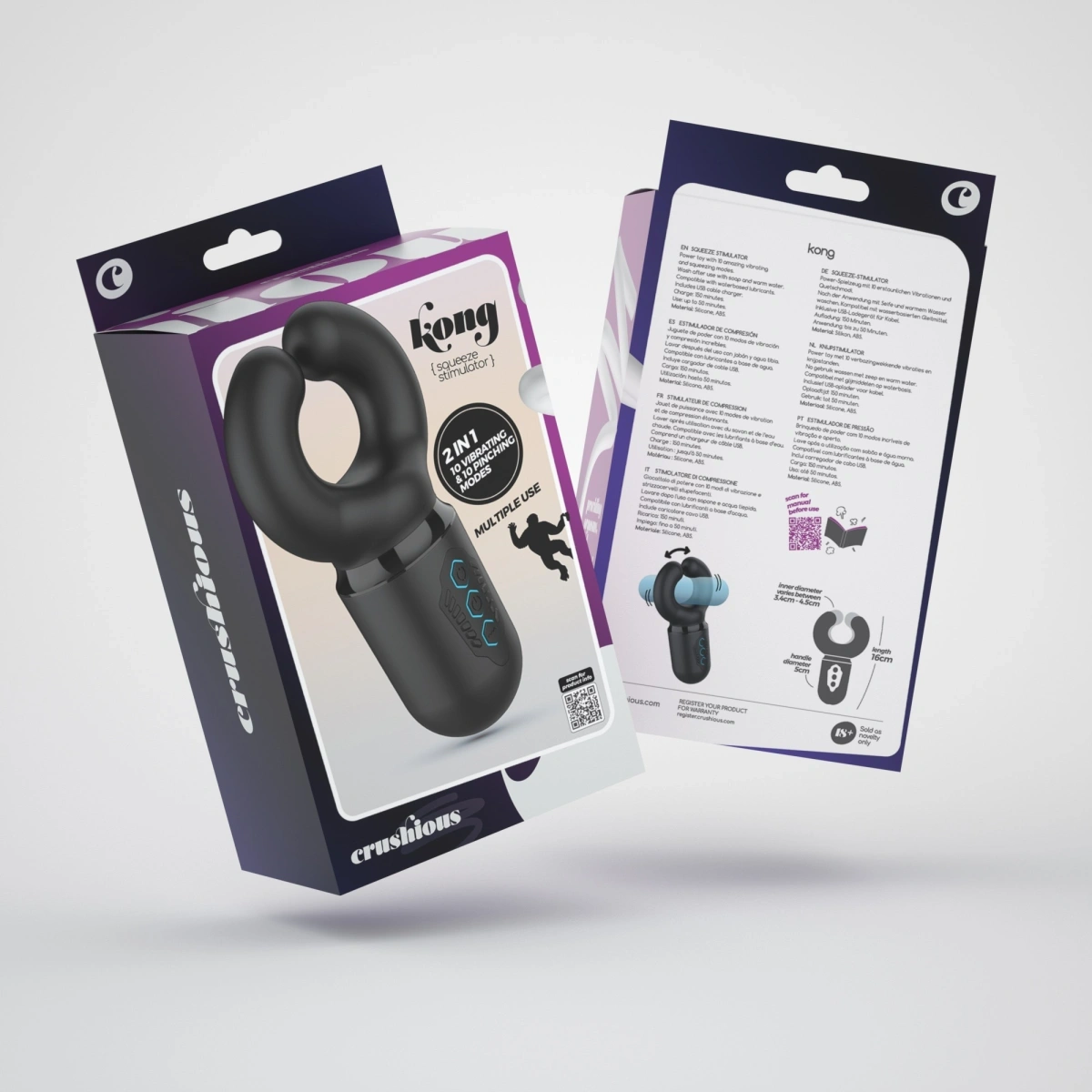 Masturbator Crushious Kong cu Presiune, 10 Moduri Vibratii, 10 Moduri Presiune, Silicon+ABS, USB, 16 cm, #6, Erotic24.ro