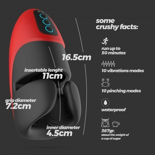 Masturbator Crushious Pancho Reincarcabil cu Presiune, 10 Moduri Vibratii, Silicon+ABS, USB, 16.5 cm, #4, Erotic24.ro