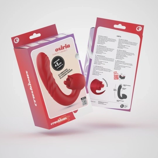 Vibrator Crushious Osiria Trandafir, 10 Moduri Thrusting & Licking, Silicon, USB, 16 cm, #5, Erotic24.ro