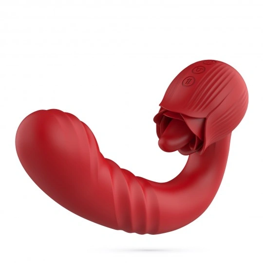 Vibrator Crushious Osiria Trandafir, 10 Moduri Thrusting & Licking, Silicon, USB, 16 cm, #1, Erotic24.ro