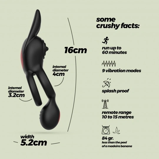 Inel de Penis Crushious Dingo Dublu Vibrator cu Telecomanda, 9 Moduri Vibratii, Silicon+ABS, USB, 16 cm, #4, Erotic24.ro