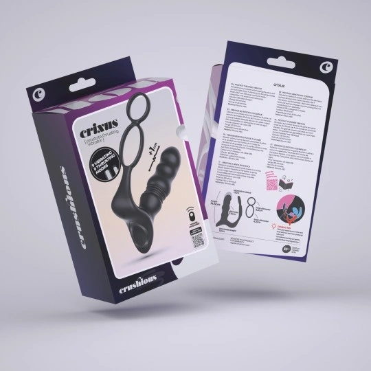 Stimulator Prostata Crushious Crixus cu Telecomanda, 9 Moduri Vibratii, 9 Moduri Impingere, Silicon+ABS, USB, 14.5 cm, #3, Erotic24.ro
