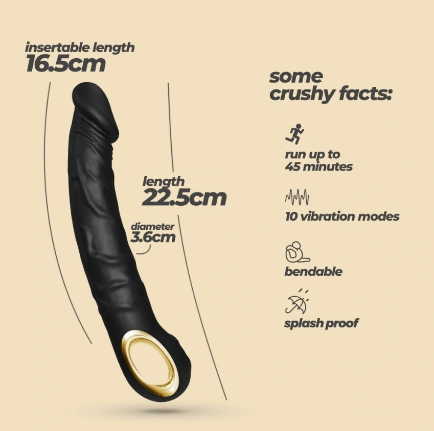 Vibrator Realist Crushious Magnus, 10 Moduri Vibratii, Silicon, USB Magnetic, Negru, 22.5 cm, #7, Erotic24.ro