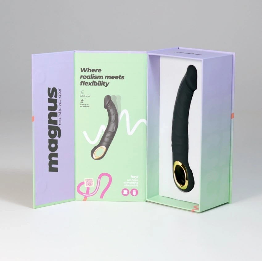 Vibrator Realist Crushious Magnus, 10 Moduri Vibratii, Silicon, USB Magnetic, Negru, 22.5 cm, #9, Erotic24.ro