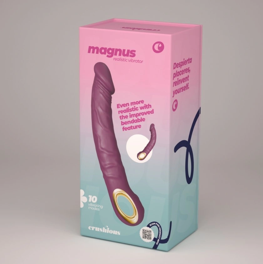 Vibrator Realist Crushious Magnus, 10 Moduri Vibratii, Silicon, USB Magnetic, Mov, 22.5 cm, Nr. 8, Erotic24.ro