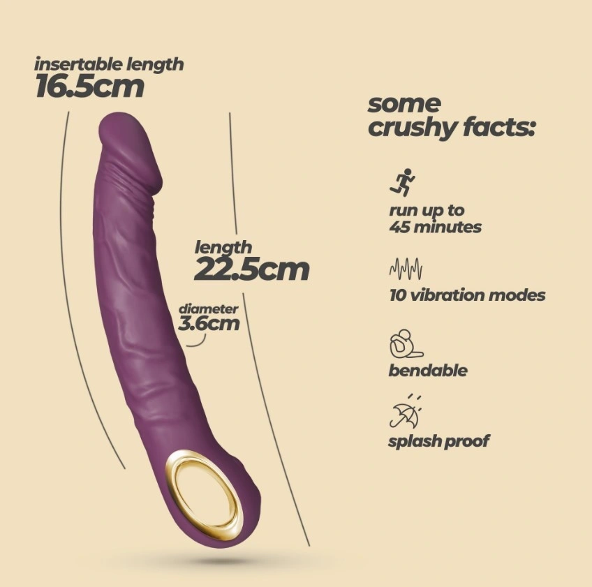 Vibrator Realist Crushious Magnus, 10 Moduri Vibratii, Silicon, USB Magnetic, Mov, 22.5 cm, Nr. 7, Erotic24.ro