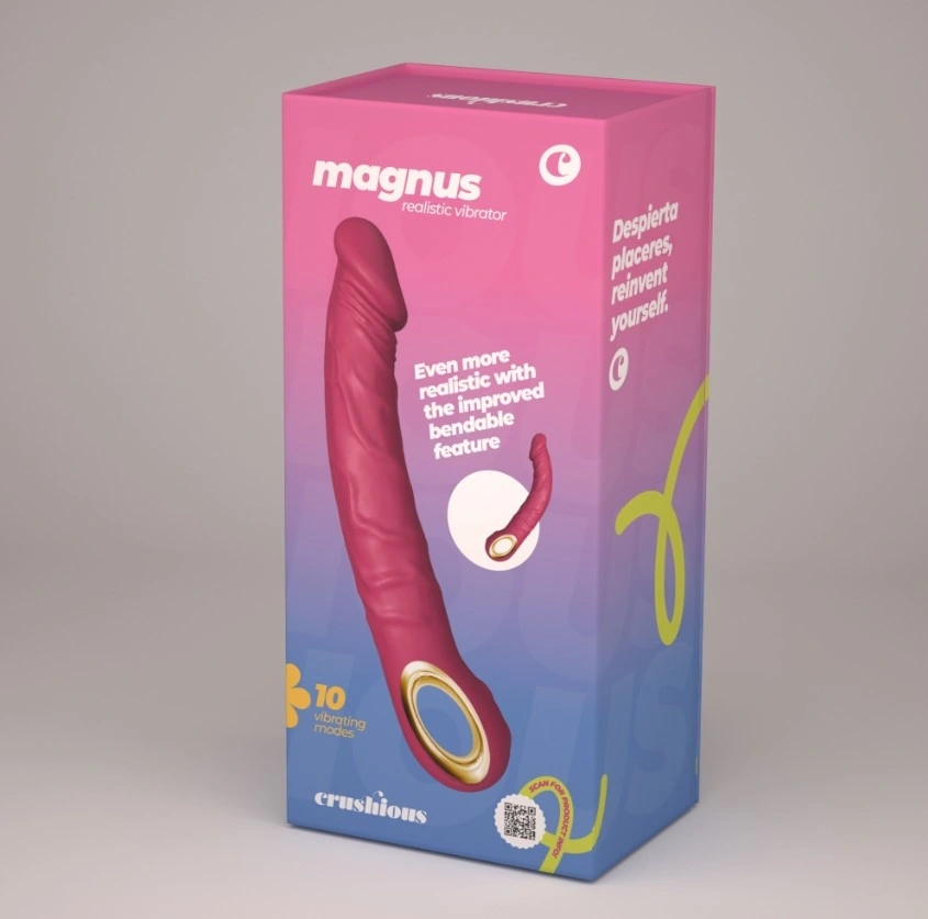 Vibrator Realist Crushious Magnus, 10 Moduri Vibratii, Silicon, USB Magnetic, Roz, 22.5 cm, #7, Erotic24.ro