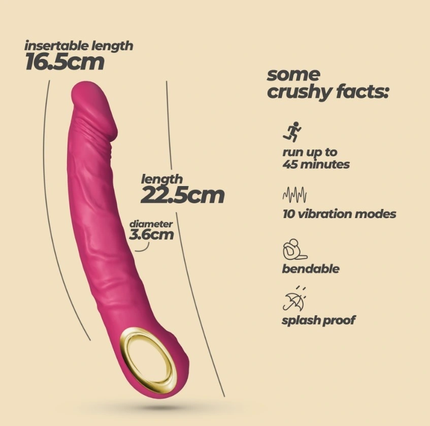 Vibrator Realist Crushious Magnus, 10 Moduri Vibratii, Silicon, USB Magnetic, Roz, 22.5 cm, #6, Erotic24.ro