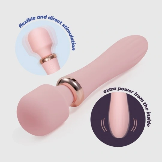 Vibrator Crushious Dual Massage Wand Jinx cu Incalzire, 10 Moduri Vibratii, Silicon+ABS, USB, Roz, 21 cm, #4, Erotic24.ro