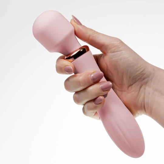 Vibrator Crushious Dual Massage Wand Jinx cu Incalzire, 10 Moduri Vibratii, Silicon+ABS, USB, Roz, 21 cm, #3, Erotic24.ro