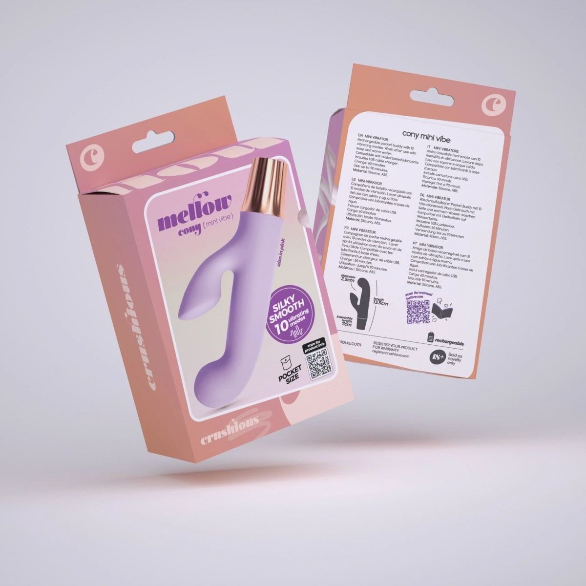 Vibrator Crushious Mellow Cony Mini Rabbit, 10 Moduri Vibratii, Silicon+ABS, USB, Lila, 13,5 cm, Nr. 5, Erotic24.ro