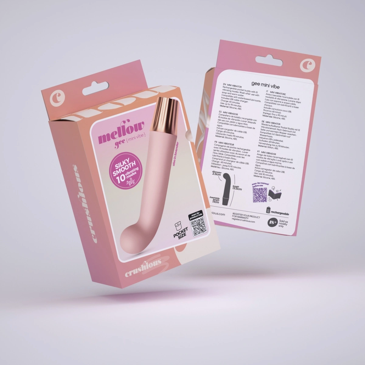 Vibrator Crushious Mellow Gee Mini, 10 Moduri Vibratii, Silicon+ABS, USB, Roz, 13,5 cm, #6, Erotic24.ro