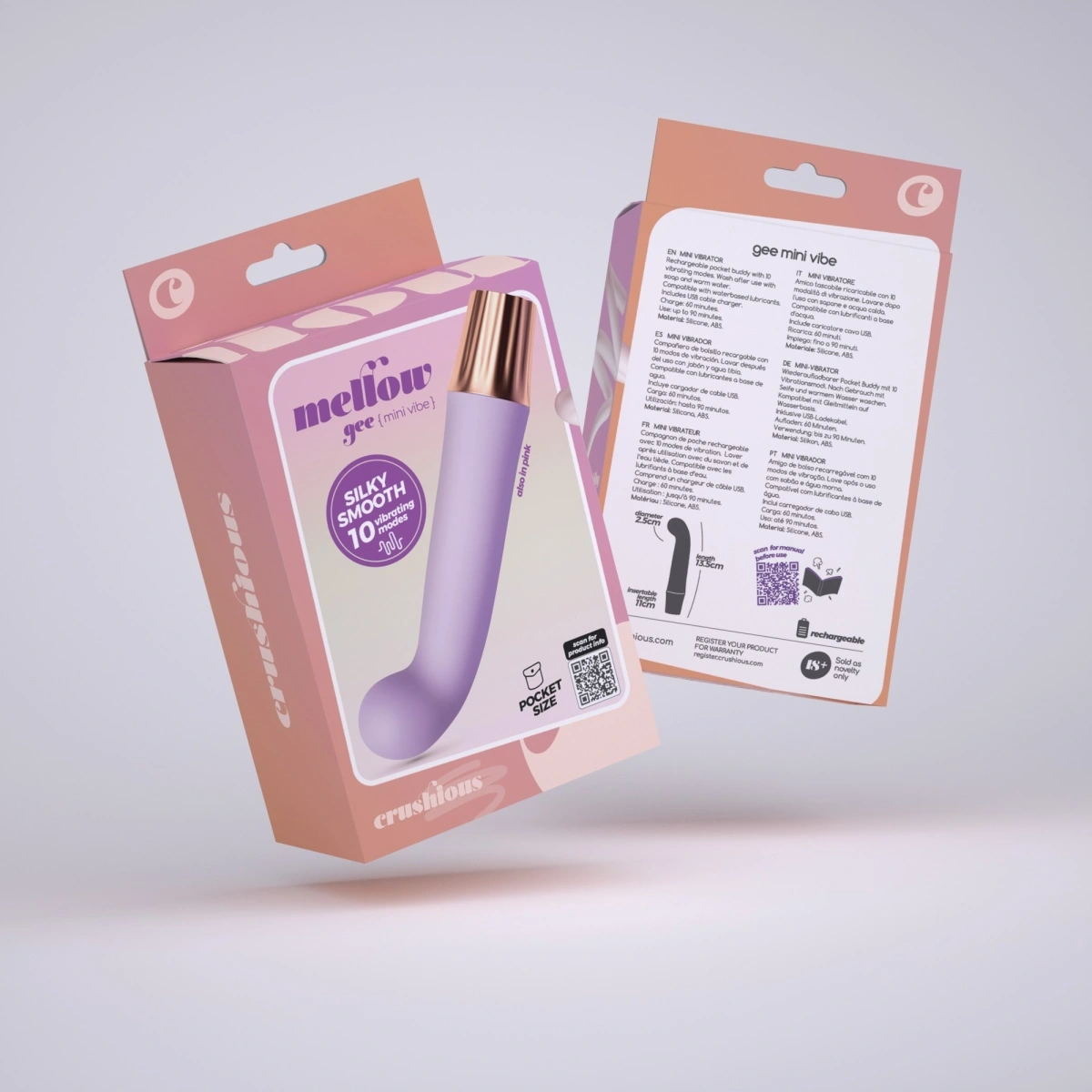 Vibrator Crushious Mellow Gee Mini, 10 Moduri Vibratii, Silicon+ABS, USB, Lila, 13,5 cm, #5, Erotic24.ro