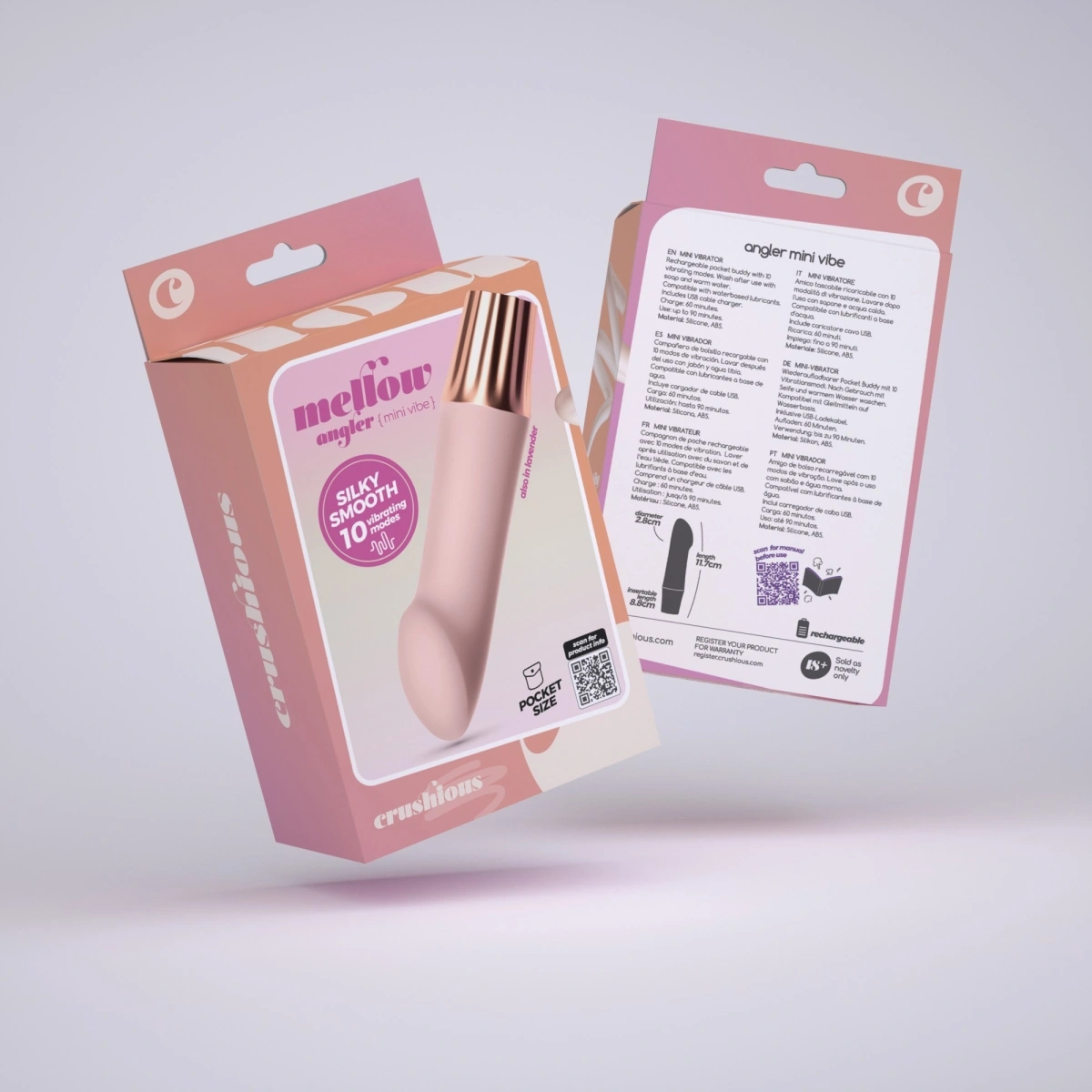 Vibrator Crushious Mellow Angler Mini, 10 Moduri Vibratii, Silicon+ABS, USB, Roz, 11,7 cm, #7, Erotic24.ro