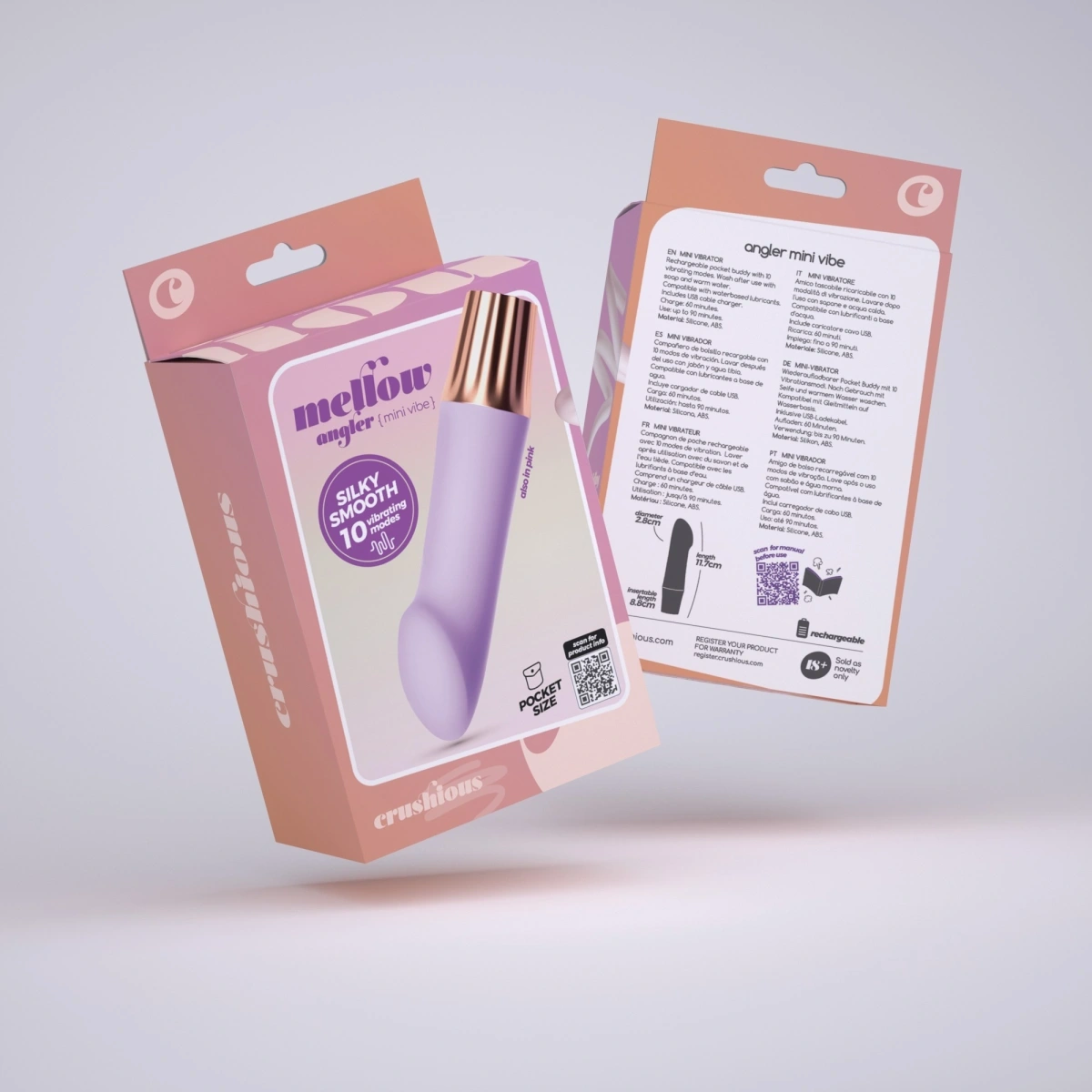 Vibrator Crushious Mellow Angler Mini, 10 Moduri Vibratii, Silicon+ABS, USB, Mov, 11,7 cm, #7, Erotic24.ro