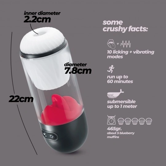 Masturbator Crushious Slurpy 2 in 1 Detasabil, 10 Moduri Vibratii, 10 Moduri Rotatie, Silicon+ABS, USB, 22 cm, #5, Erotic24.ro