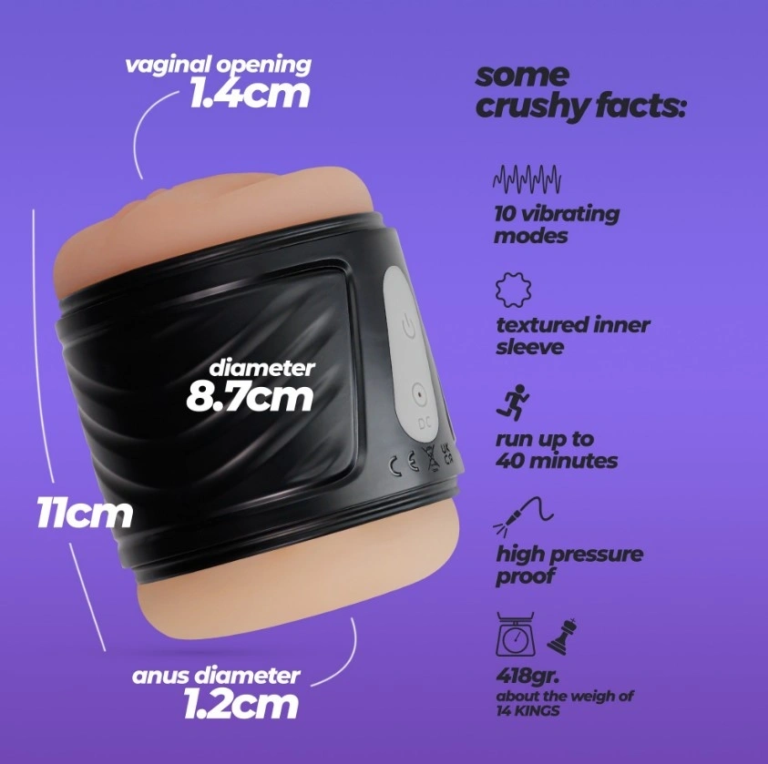 Masturbator Dublu Crushious Dunk, 10 Moduri Vibratii, USB, TPE, Natural, 11 cm, Nr. 6, Erotic24.ro