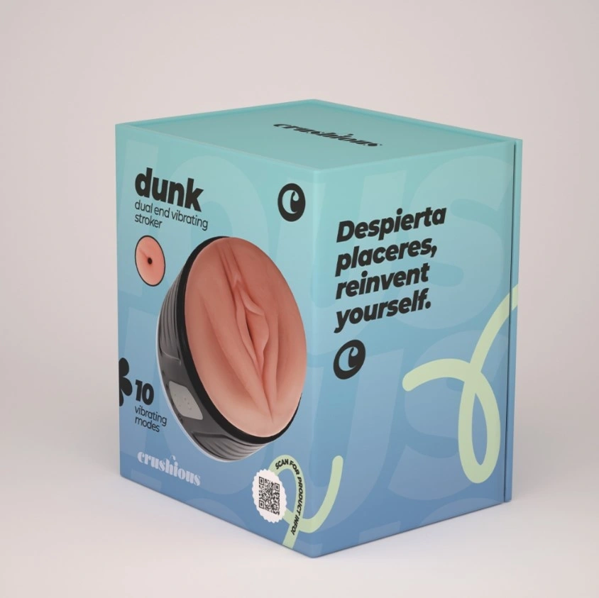 Masturbator Dublu Crushious Dunk, 10 Moduri Vibratii, USB, TPE, Natural, 11 cm, Nr. 7, Erotic24.ro