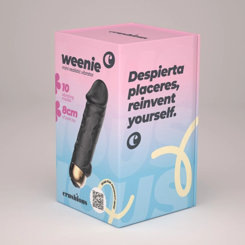 Vibrator Mini Realistic Crushious Weenie, 10 Moduri Vibratii, Silicon, USB, Negru, 8.8 cm, #8, Erotic24.ro