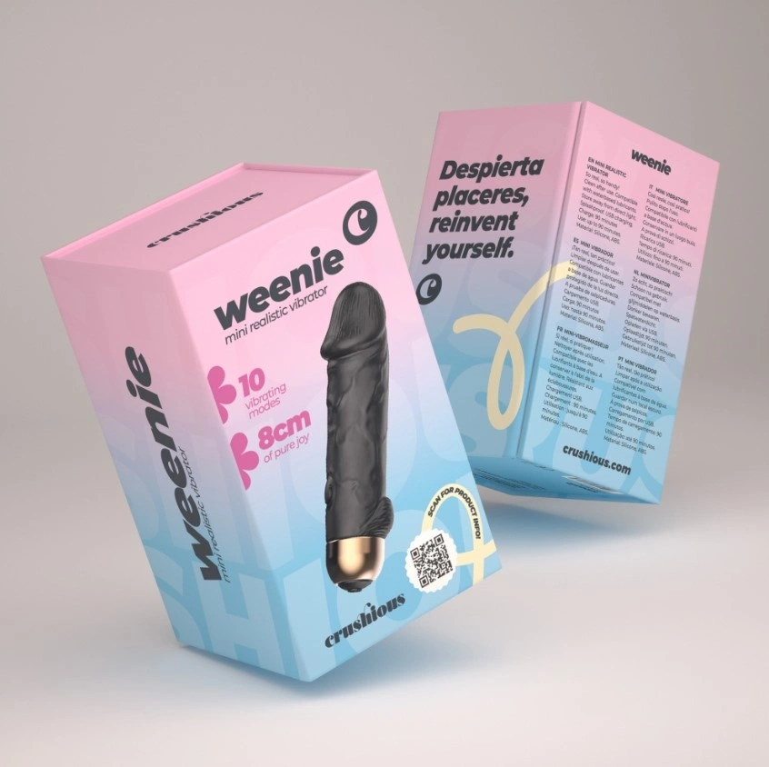 Vibrator Mini Realistic Crushious Weenie, 10 Moduri Vibratii, Silicon, USB, Negru, 8.8 cm, #9, Erotic24.ro