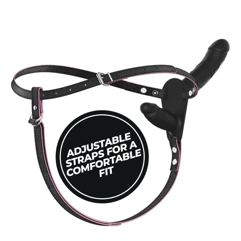 Strap-on Dublu Crushious Labionda 10 Moduri Vibratii, Remote Control, Silicon, USB, Negru, 15.5 cm, #8, Erotic24.ro