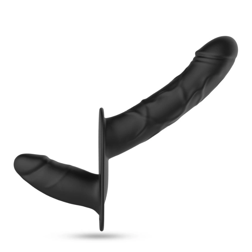 Strap-on Dublu Crushious Labionda 10 Moduri Vibratii, Remote Control, Silicon, USB, Negru, 15.5 cm, #3, Erotic24.ro