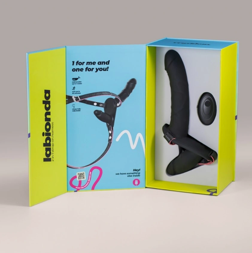 Strap-on Dublu Crushious Labionda 10 Moduri Vibratii, Remote Control, Silicon, USB, Negru, 15.5 cm, #13, Erotic24.ro