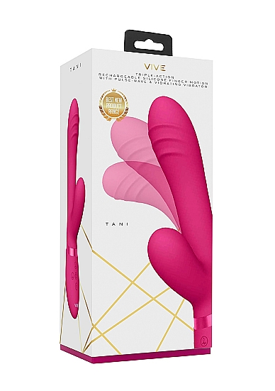 Vibrator Tani Triple Action Vibrating, Finger Motion, Pulse Wave, Silicon Roz 21.5 cm, Nr. 6, Erotic24.ro