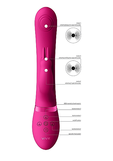 Vibrator Rabbit 3-in-1 May Dual Pulse-Wave Silicon USB Roz 22 cm, Nr. 5, Erotic24.ro