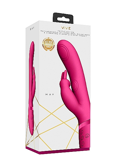 Vibrator Rabbit 3-in-1 May Dual Pulse-Wave Silicon USB Roz 22 cm, Nr. 6, Erotic24.ro