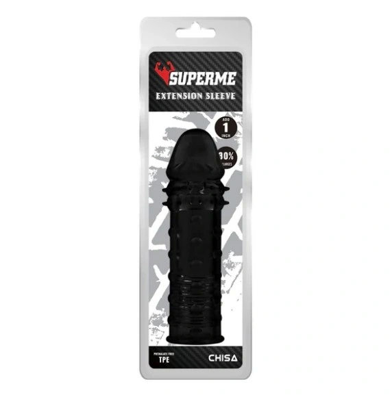 Prelungitor Penis Extra Texturat +2,5 cm, TPE, Negru, Nr. 2, Erotic24.ro