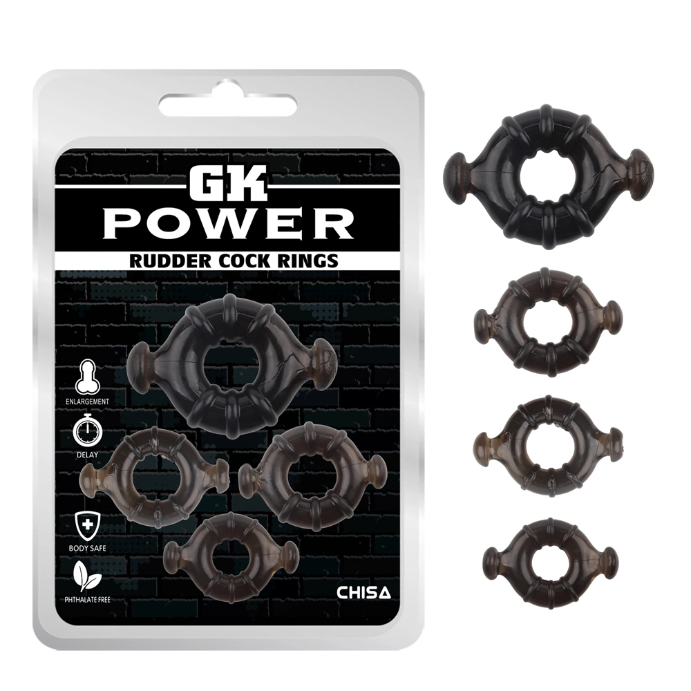 Set 4 Inele Penis GK Power Rudder Cock Rings, TPE, Negru