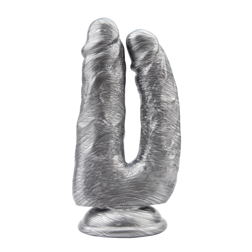 Dildo Dublu Dick Cumming cu Ventuza PVC Argintiu 17.5 cm