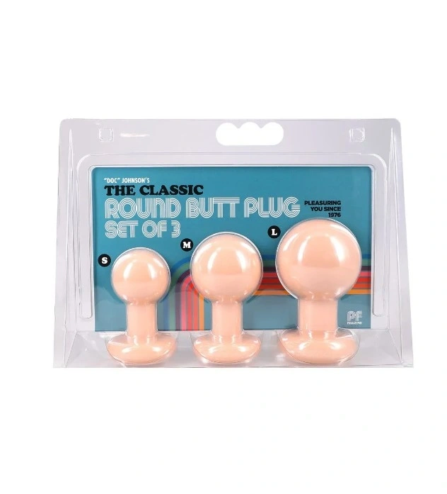 Set 3 Dopuri Anale Round Buttplug, PVC, Natural, #3, Erotic24.ro