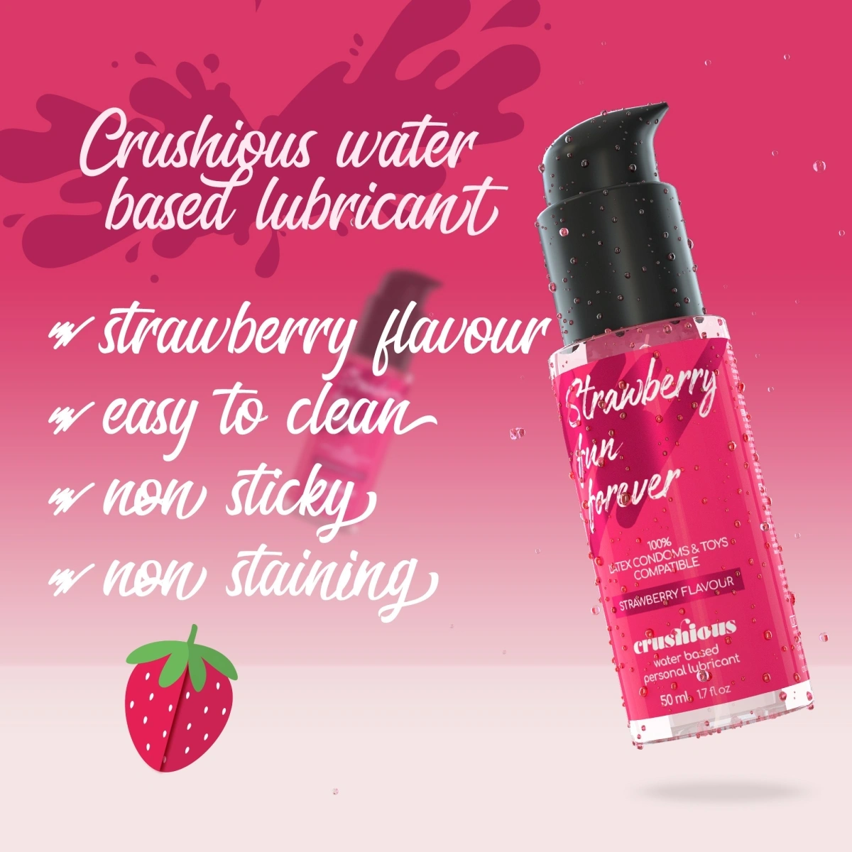 Lubrifiant Crushious pe Baza de Apa, Aroma Capsuni, 50 ml, #4, Erotic24.ro