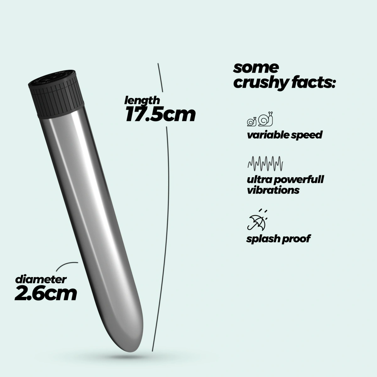 Vibrator Crushious Multispeed Classiv Vibe, Argintiu, 17.5 cm, Nr. 5, Erotic24.ro