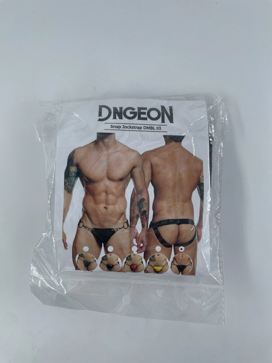 Bikini Dngeon Snap Jockstrap cu Insertie din Piele Ecologica, Negru, S-L, #8, Erotic24.ro