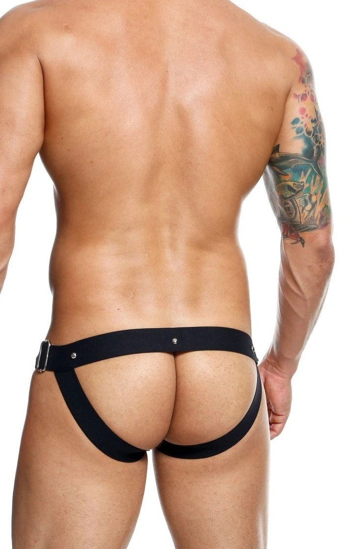 Bikini Dngeon Snap Jockstrap cu Insertie din Piele Ecologica, Negru, S-L, #4, Erotic24.ro