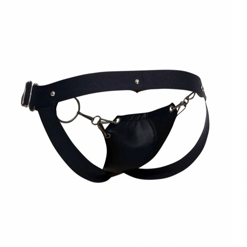 Bikini Dngeon Snap Jockstrap cu Insertie din Piele Ecologica, Negru, S-L, #6, Erotic24.ro