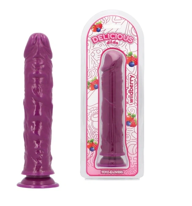 Dildo Realist Parfumat Jim, Aroma Fructe de Padure, PVC, Mov, 20 cm, #1, Erotic24.ro