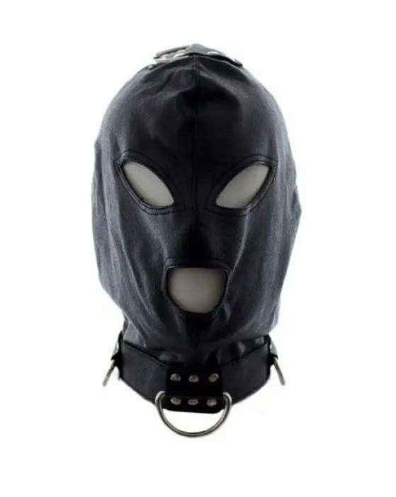 Masca Bondage cu Decupaje Ochi, Gura si Snur la Spate, Negru, Nr. 2, Erotic24.ro