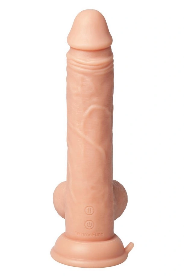 Vibrator Realist Thruster Baller FemmeFunn, Remote Control, 10 Moduri Vibratii, 3 Viteze Impingere, Silicon Lichid, USB, Natural, 22.3 cm, #5, Erotic24.ro