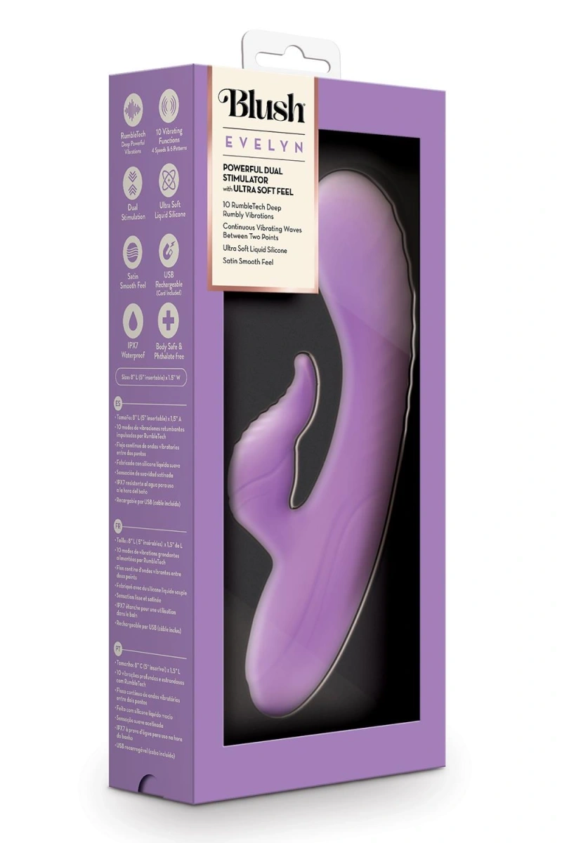 Vibrator Rabbit Evelyn, 10 Moduri Vibratii, Silicon Lichid, Mov, 20.3 cm, Nr. 14, Erotic24.ro