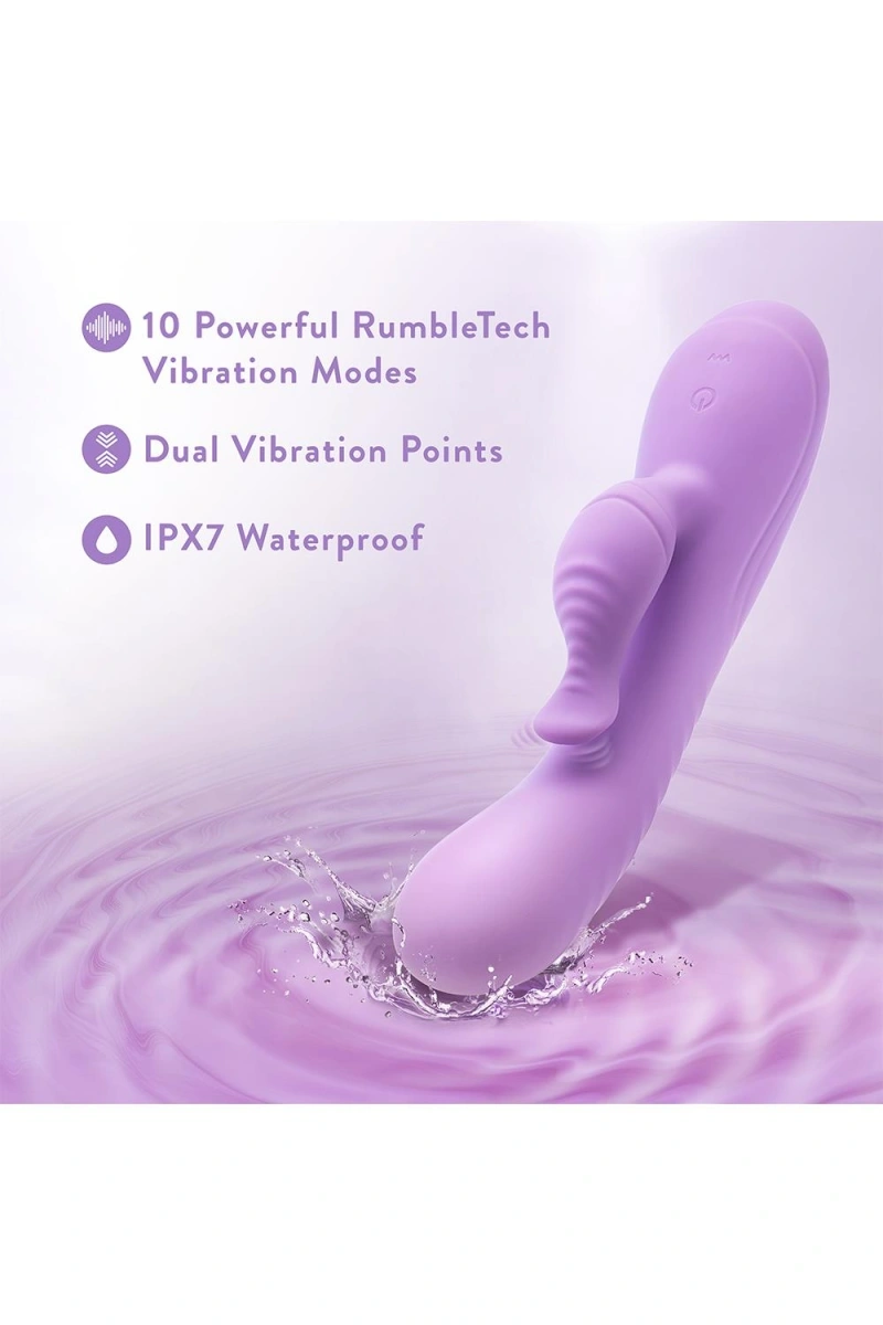 Vibrator Rabbit Evelyn, 10 Moduri Vibratii, Silicon Lichid, Mov, 20.3 cm, Nr. 8, Erotic24.ro