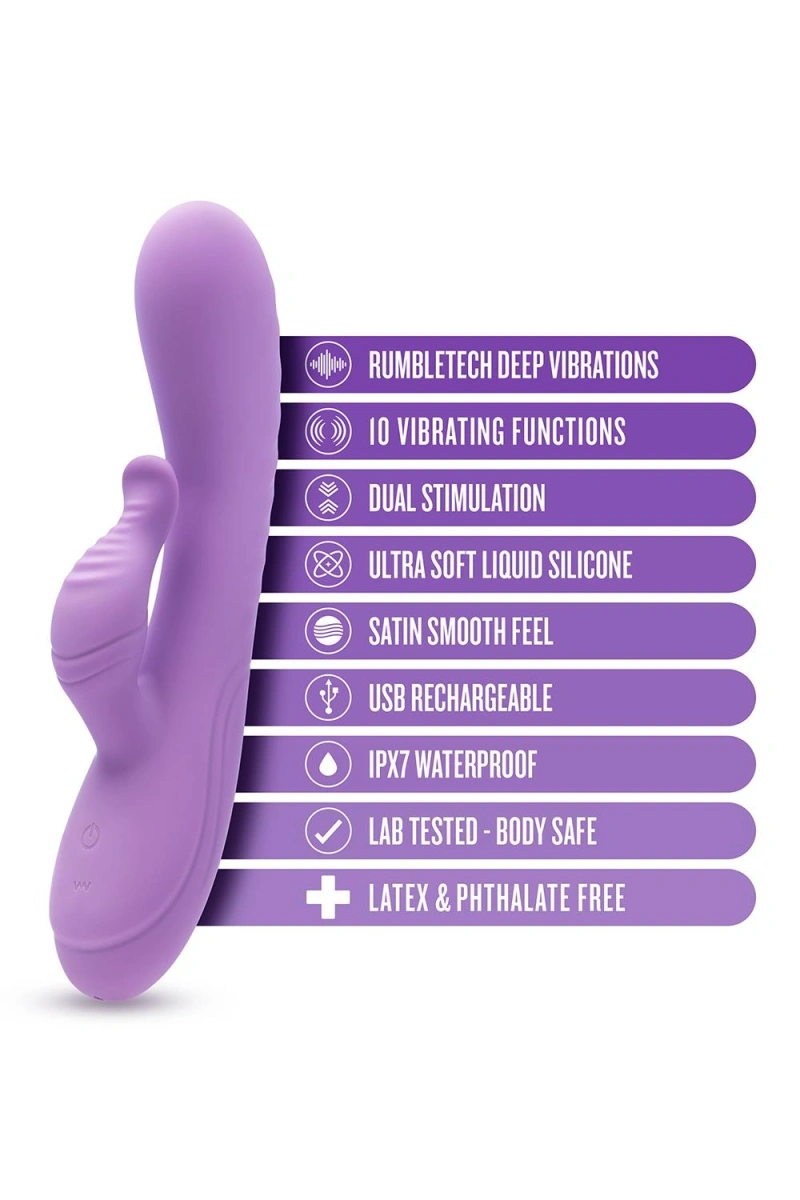 Vibrator Rabbit Evelyn, 10 Moduri Vibratii, Silicon Lichid, Mov, 20.3 cm, Nr. 7, Erotic24.ro