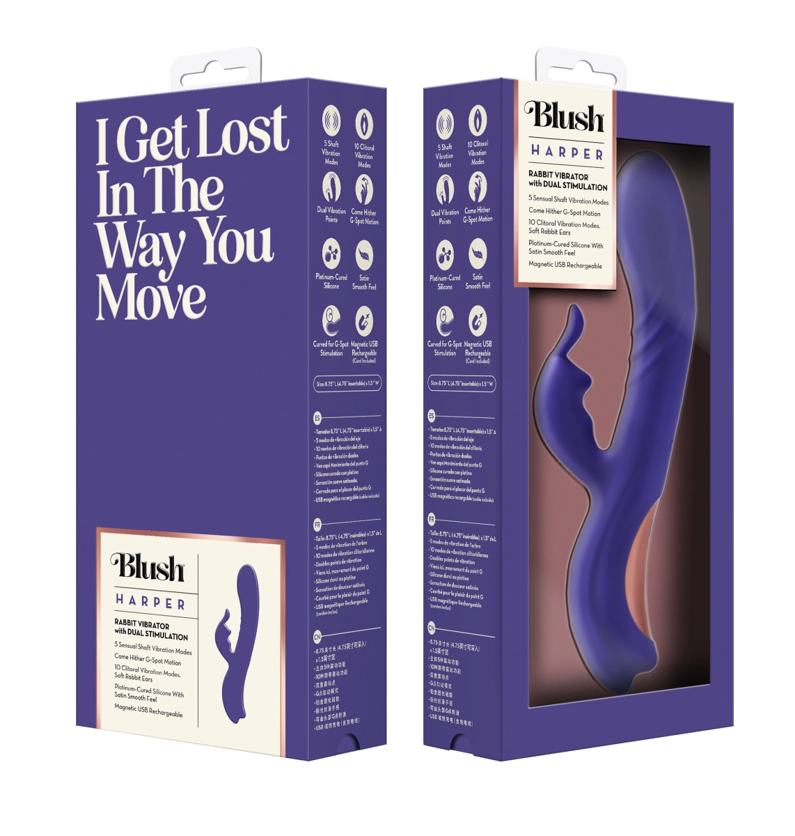 Vibartor Iepuras Harper Midnight, 10 Moduri Vibratii, Silicon, USB, Mov, 22.2 cm, #10, Erotic24.ro